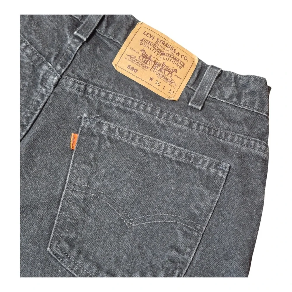 VTG Levi's 580 Men's 36x32 Orange Tab Baggy Pleated Jeans Black USA 1993‎
